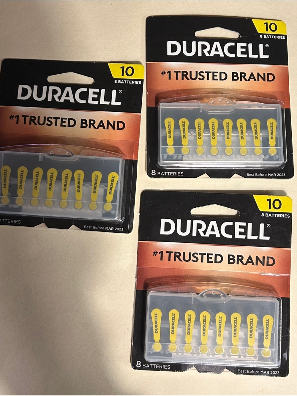 Lot Of 3 Duracell Zinc Air 10 1.4 V 100 mAh Hearing Aid Battery DA10 8 pk